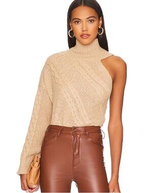 Line & Dot NWT One Shoulder Turtleneck Bijou Top sheer shabby chic‎ cableknit L
